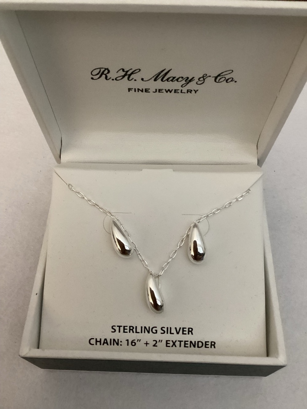 RH Macys Sterling Silver Teardrop Necklace and Earrings Set - Picture 2 of 8